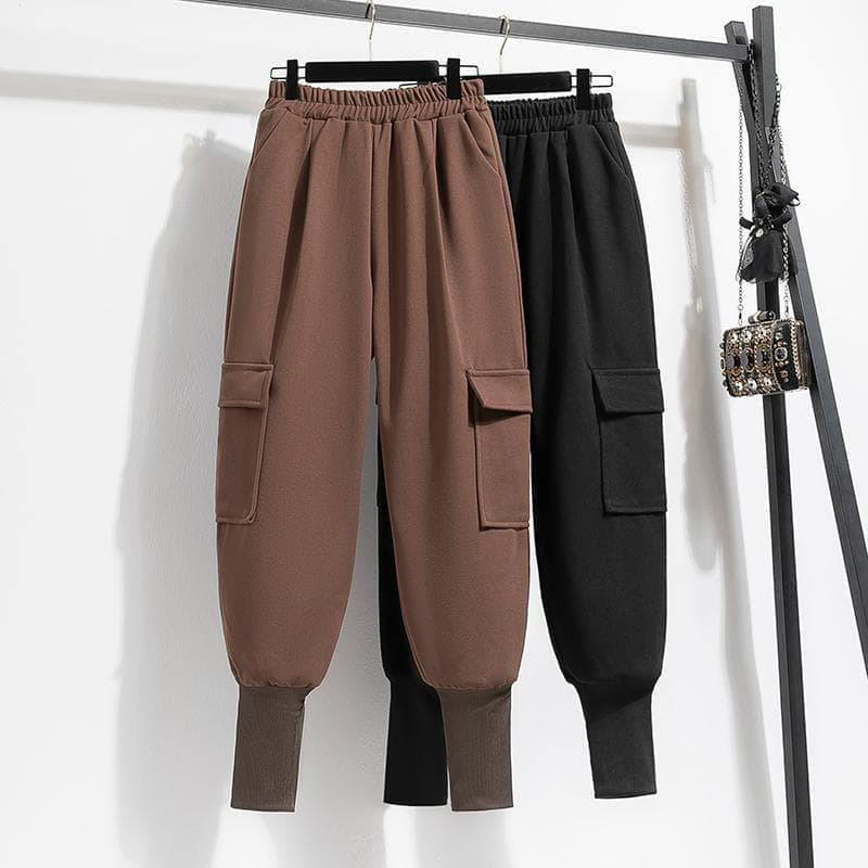 新品 秋冬 大きいサイズ ウール調 カーゴパンツ サルエル 黒 茶　ゆったりf