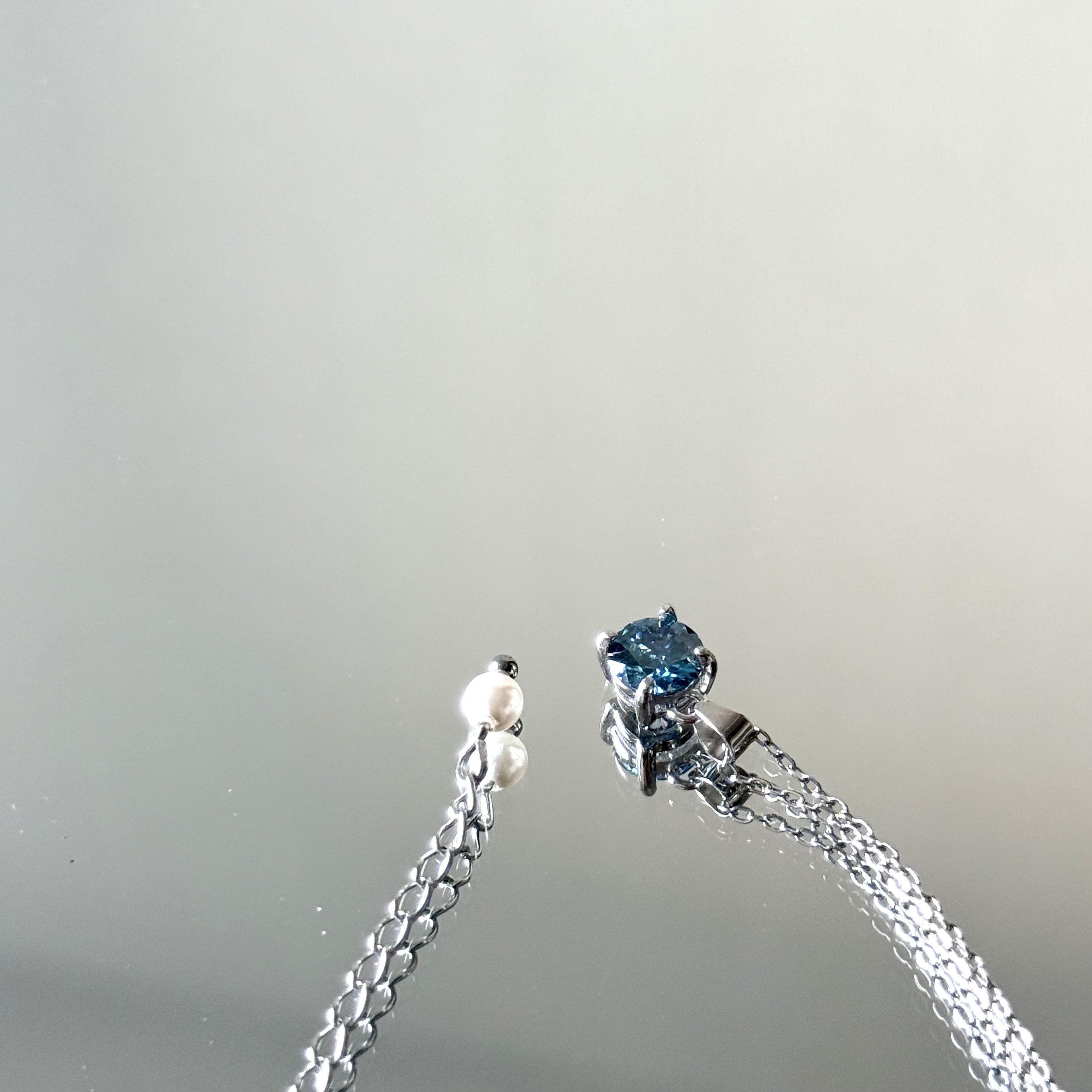 凛と輝く Royal Blue 1.0ct モアサナイト ネックレス（6.5mm）SV925×ステンレス