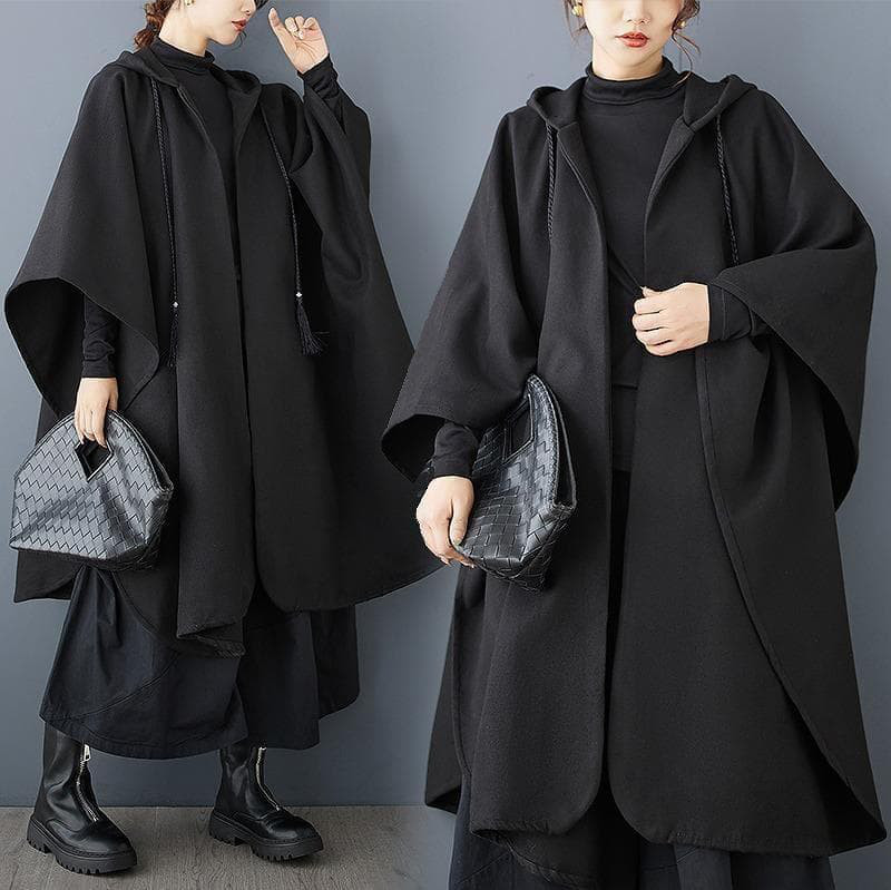 新品 大きいサイズ ゆったり ケープコート ポンチョ フード 黒 秋冬 g