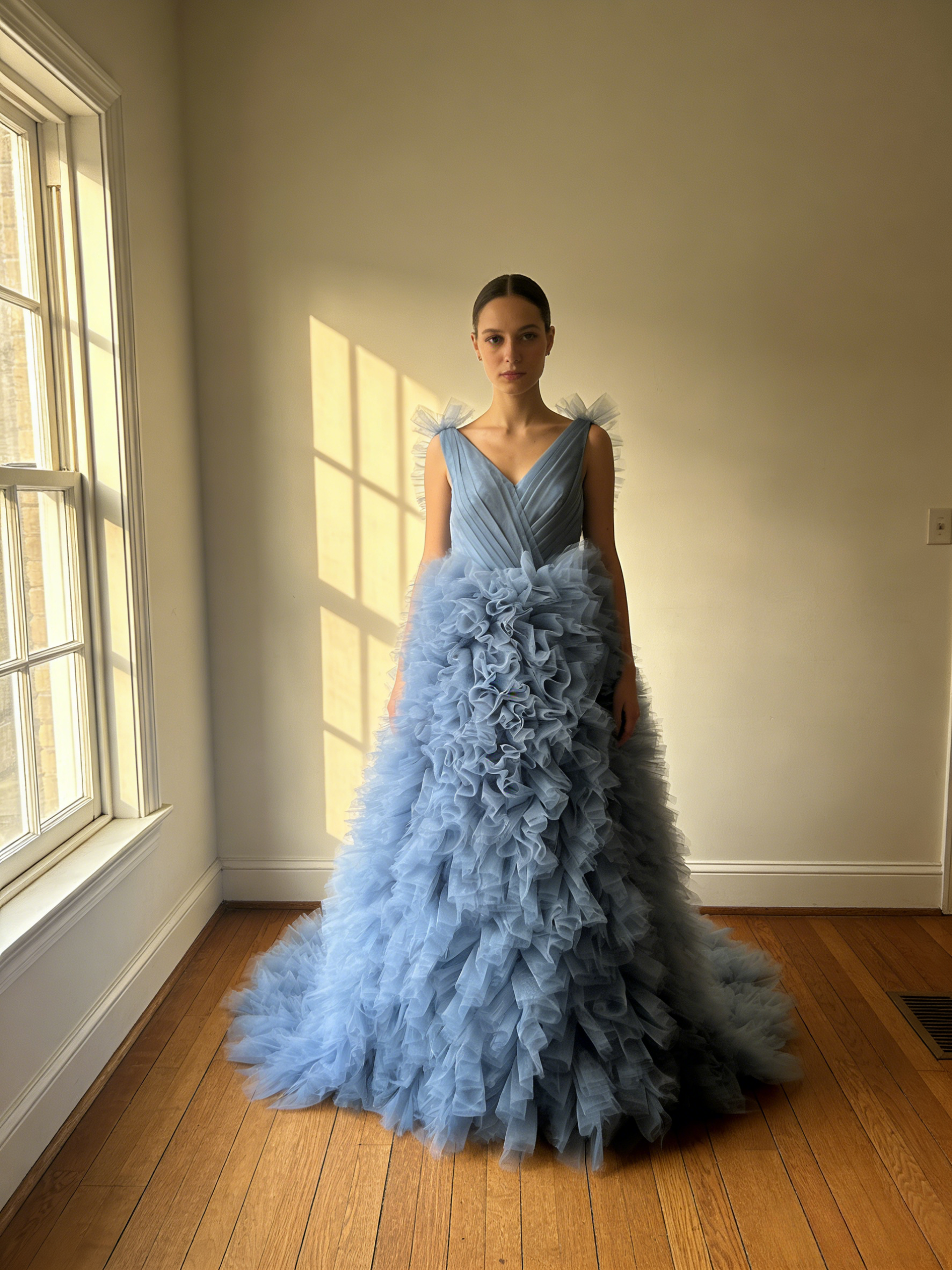 送料無料！もこもこカラードレス 青 ブラック　 重ねたチュールスカート挙式/前撮り/結婚式/