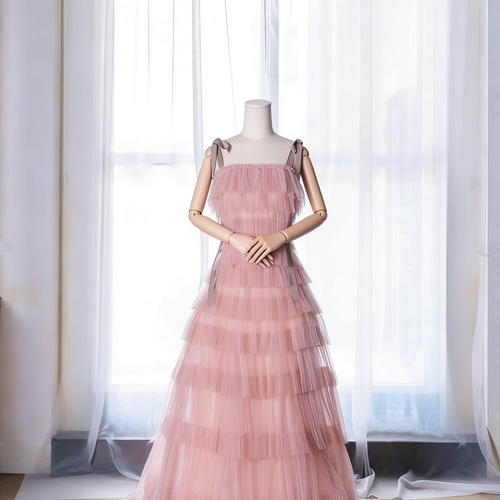 送料無料！カラードレス ラベンダーピンク キャミソール ティアードの