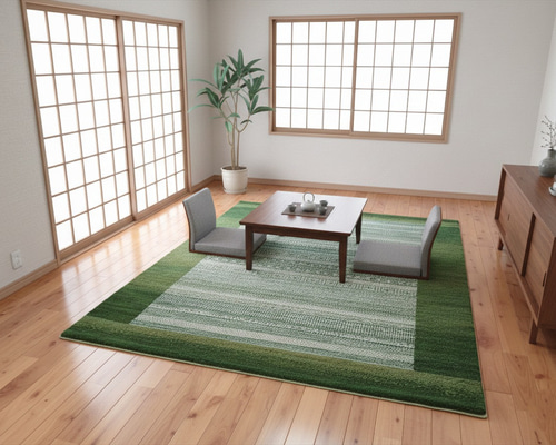 ラガルン 天然ラグ ガゼニラハット COLOR Ver, ラグ 201x140cm Green D832