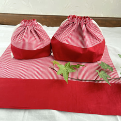 お弁当袋3点セット(ローズピンクレース付き花柄)コップ袋、お弁当袋