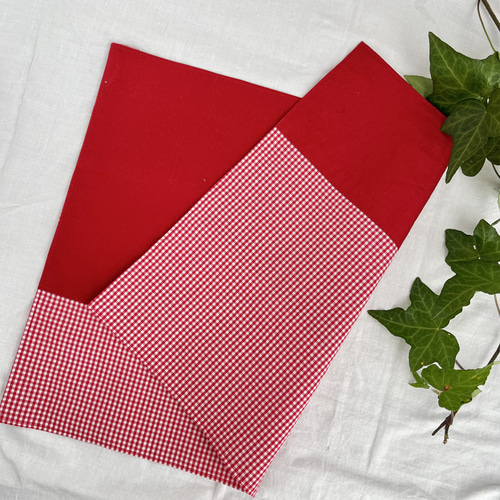 コップ袋とランチョンマットのセット(赤ギンガムチェック) その他入園