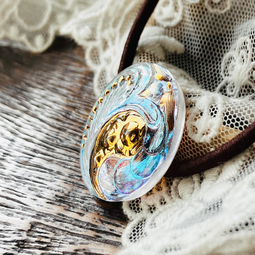 チェコ ガラスボタン 大地の恵みのヘアゴム/ポニーフック/ストールピン