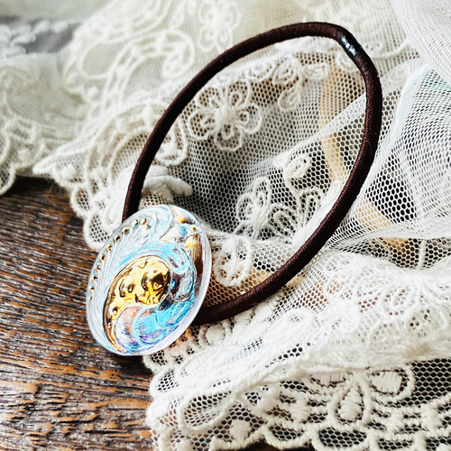 チェコ ガラスボタン 大地の恵みのヘアゴム/ポニーフック/ストールピン