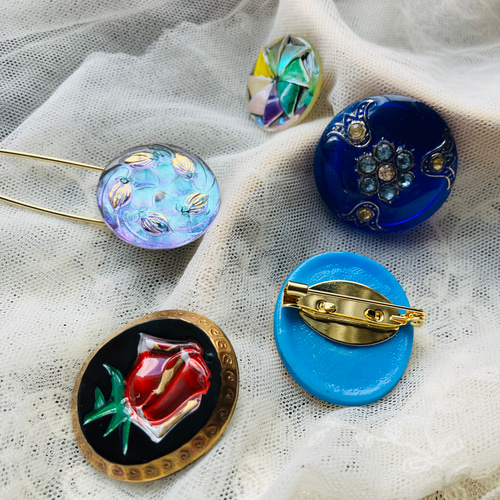 チェコ ガラスボタン 大地の恵みのヘアゴム/ポニーフック/ストールピン