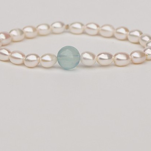 みっちゃん◆レクタングルモスアクアマリン×淡水パールブレスレット みっちゃん様専用◇レクタングルモスアクアマリン×淡水パールブレスレット