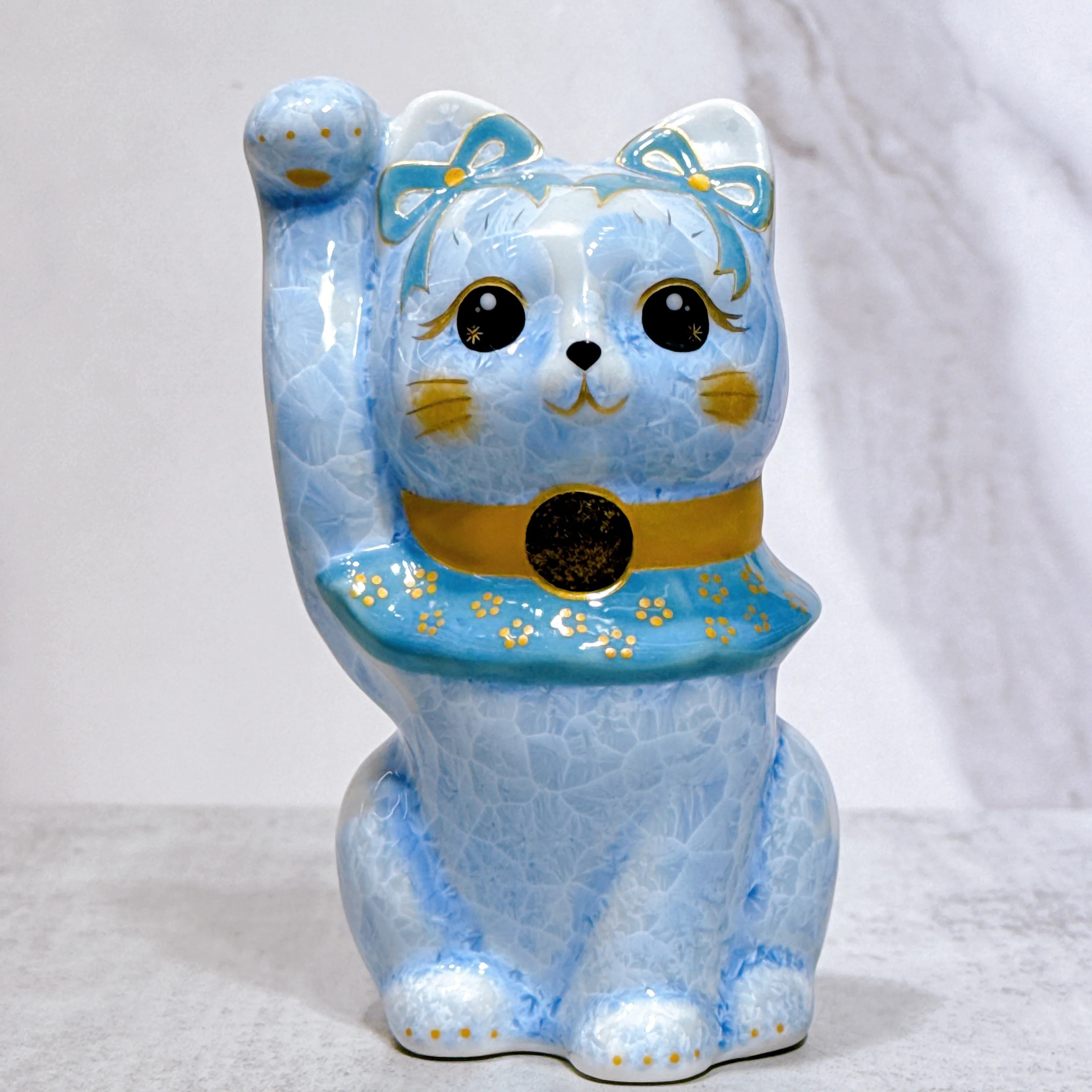 【清水焼 招き猫】花結晶、藤の花、数百万両