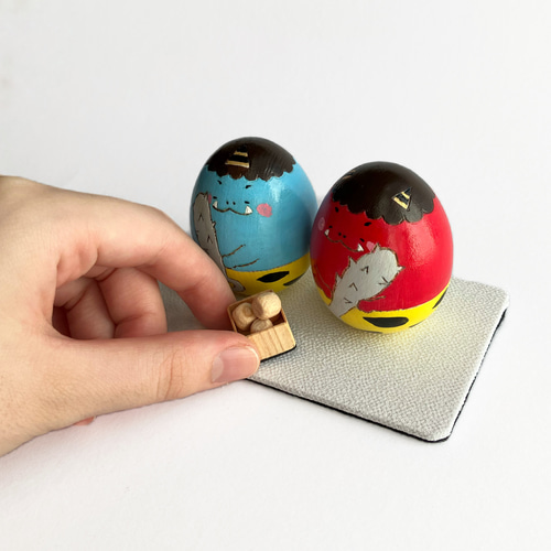 節分 置物 木製｜節分飾りセット 国産ひのき 鬼坊（赤鬼・青鬼）ミニ枡