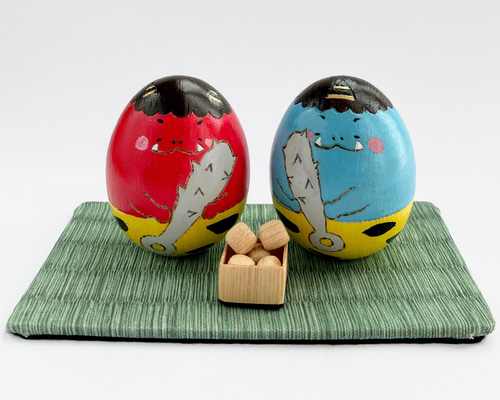節分 置物 木製｜節分飾りセット 国産ひのき 鬼坊（赤鬼・青鬼）ミニ枡