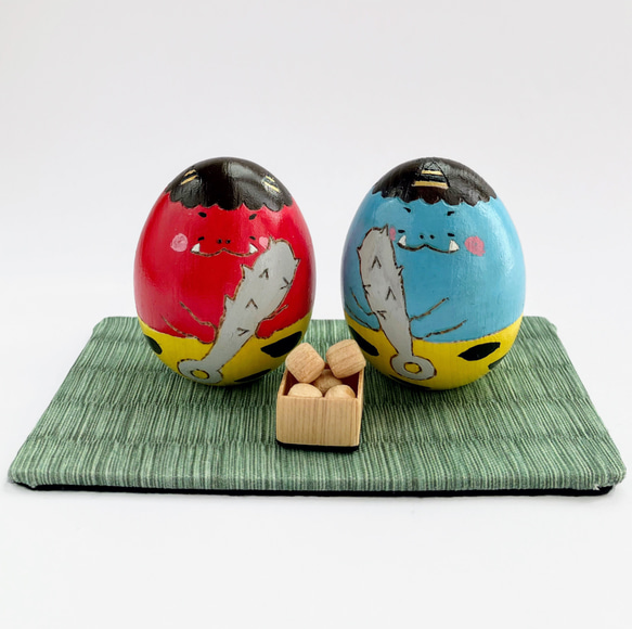 節分 置物 木製｜節分飾りセット 国産ひのき 鬼坊（赤鬼・青鬼）ミニ枡