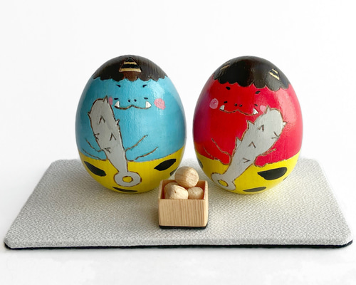 節分 置物 木製｜節分飾りセット 国産ひのき 鬼坊（赤鬼・青鬼）ミニ枡