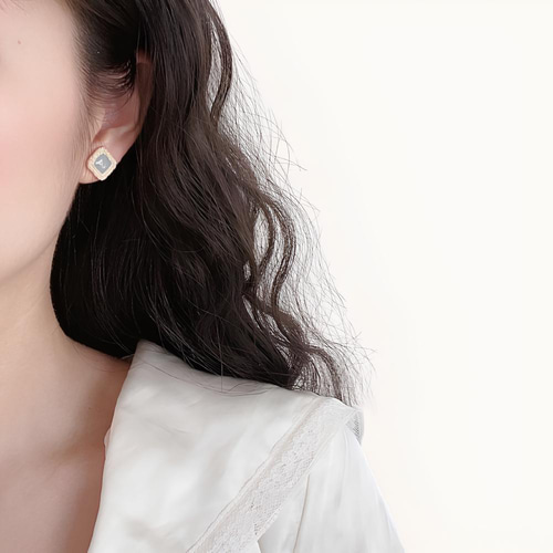 N3090 四角形ピアス レディースピアス パールピアス シルバー925