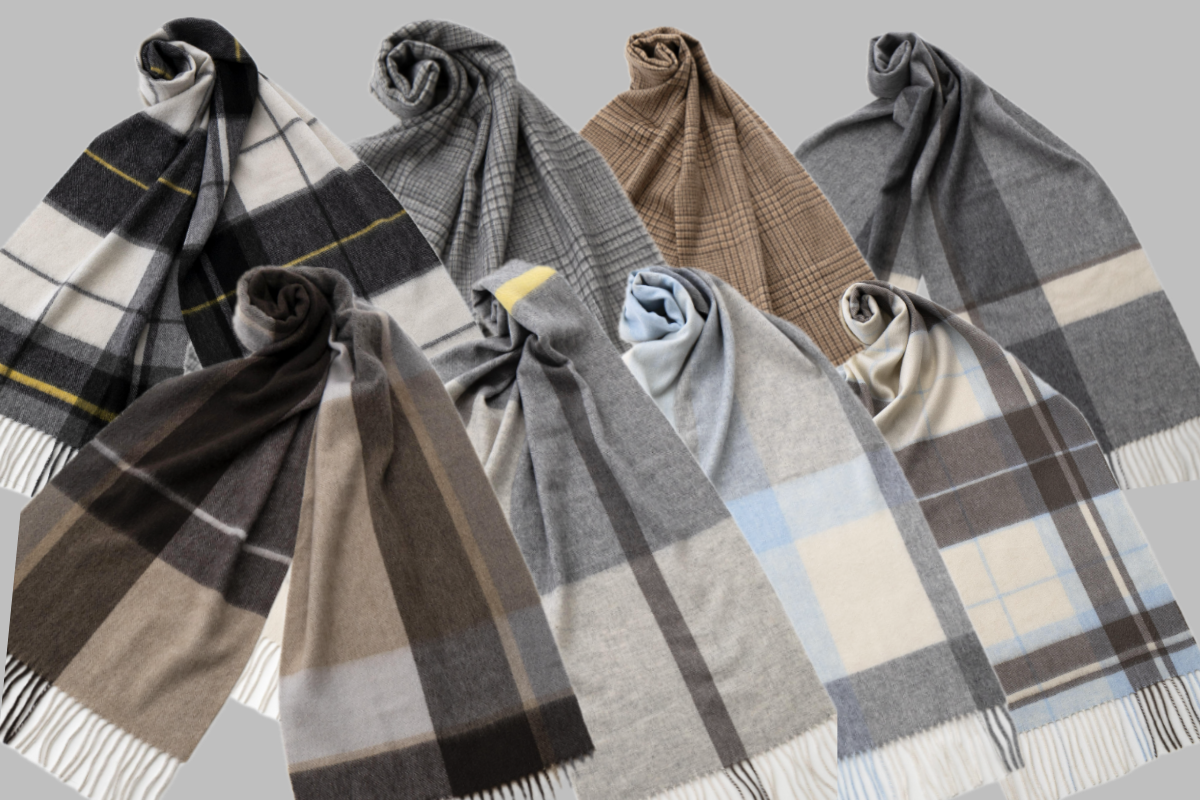 【期間限定40％OFF】定価12800円　ピュアカシミヤ100% チェックマフラー(グレー/ブルー/ブラウン系8柄)