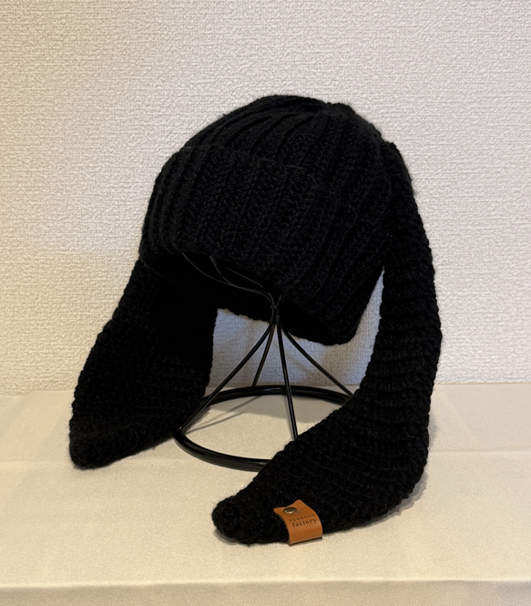 専用　黒 ニット帽 ウサ耳ニット帽kids（ブラック）手編み・秋冬・モード×カジュアルな