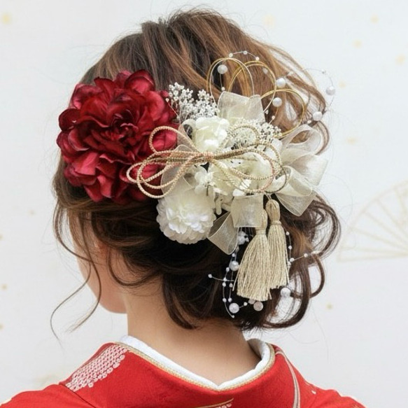 成人式・卒業式・結婚式 上品な和装髪飾り｜カラー変更対応｜レッド赤