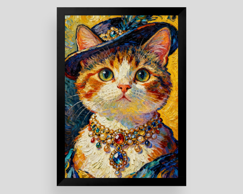 絵画 | イラストポスター 1052☆ 【きれいなドレスを着た猫】 絵画