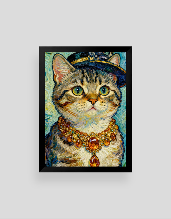 絵画 | イラストポスター 1053☆ 【猫が豪華な宝石を身につけている