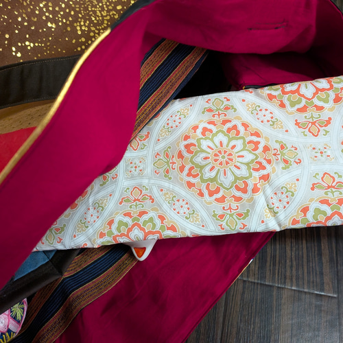 のぼり旗の柿渋染め特大トートバッグ 古布リメイク トートバッグ 着物