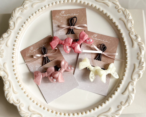 リボン パール ヘアゴム ツインテール 2点セット キッズ 淡色 子供