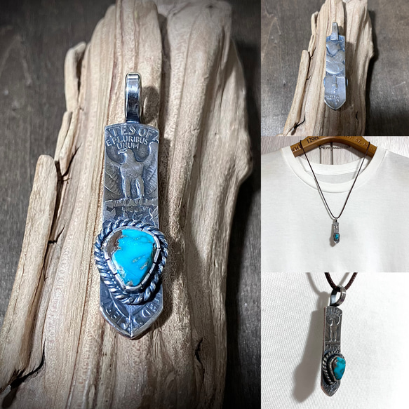 ターコイズマウンテン　シルバー　メタル　ネックレス　#インディアンジュエリー ロイストン ターコイズ ヴィンテージコイン フェザー シルバー