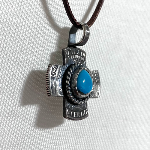 ロイストン ターコイズ ヴィンテージコイン クロス シルバー