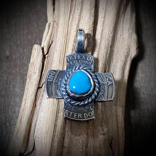 ロイストン ターコイズ ヴィンテージコイン クロス シルバー