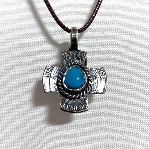 ロイストン ターコイズ ヴィンテージコイン クロス シルバー