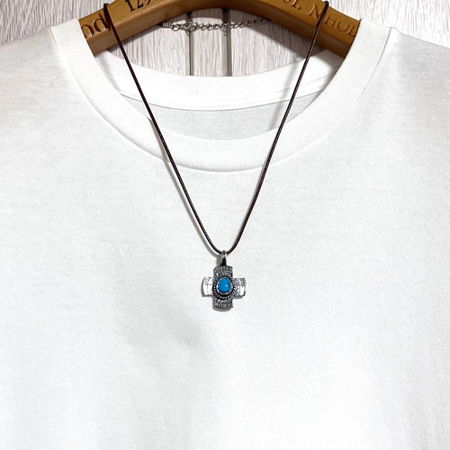 ロイストン ターコイズ ヴィンテージコイン クロス シルバー