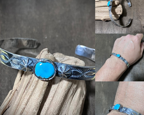 ターコイズ　ブレスレット　リストバンド　インディアンジュエリー　メンズ ロイストン ターコイズ シルバー バングル ブレスレット