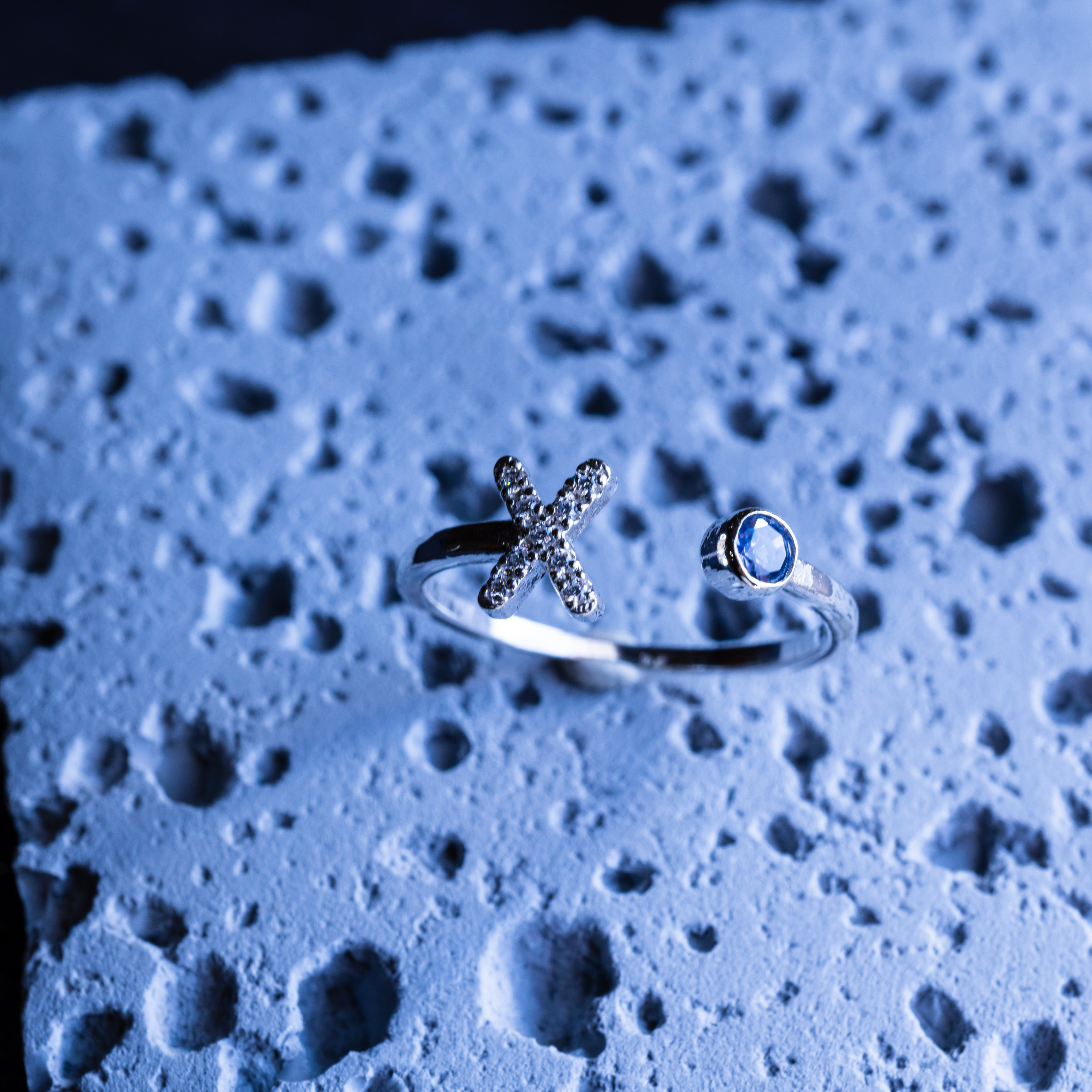 【イニシャル】コンビ　天然石　ジルコニア　SV925リング　選べるカラー　刻印可能　送料無料【受注生産】S-075