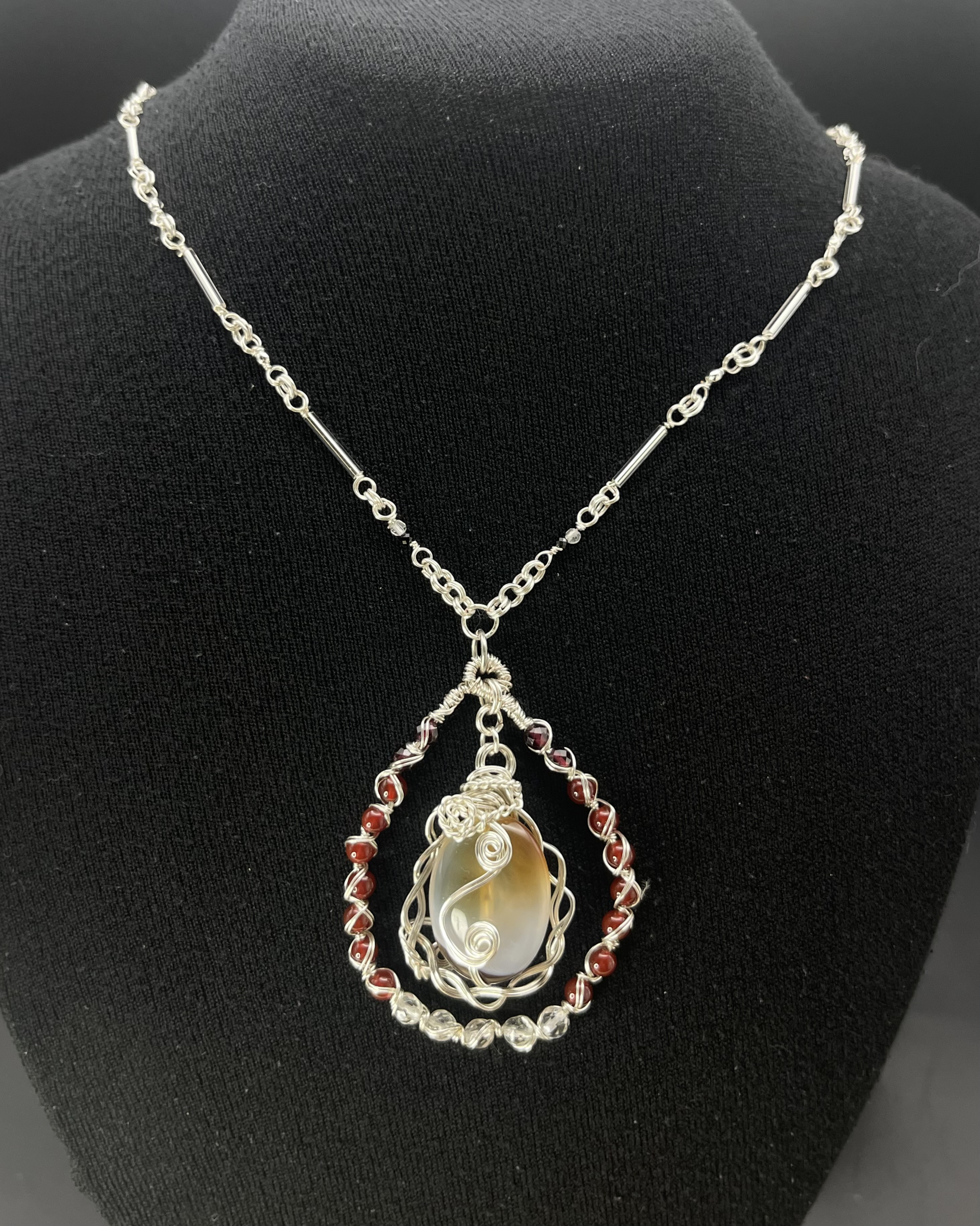 【一点物】ボツワナアゲートのワイヤーペンダントトップ｜天然石アクセサリー