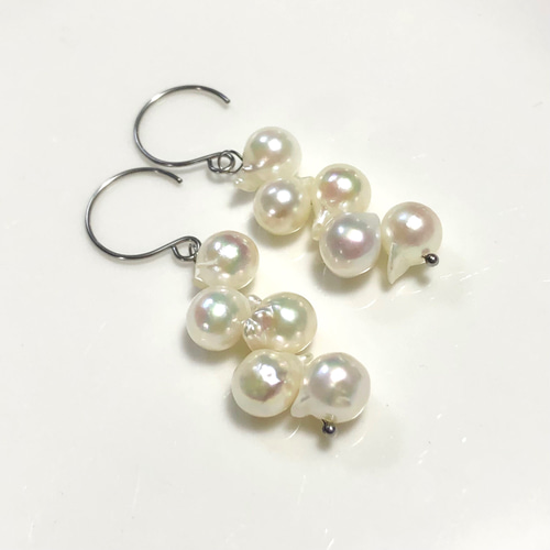 金属アレルギー対応 天然 あこや 本真珠 バロック パール フックピアス