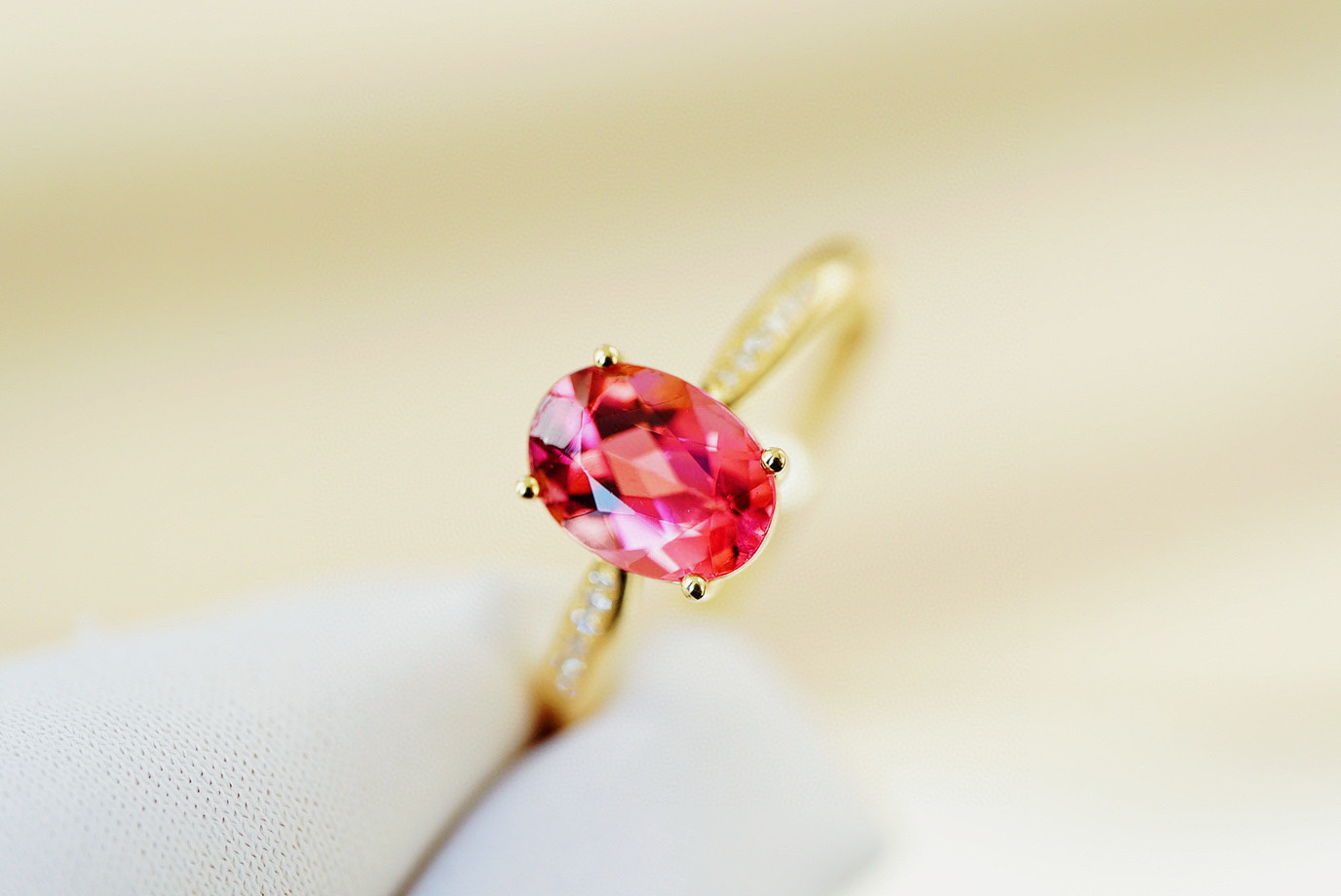 「シンプル」K18  天然ルベライトトルマリン  リング　健康　調和　10月誕生石　1.13ct