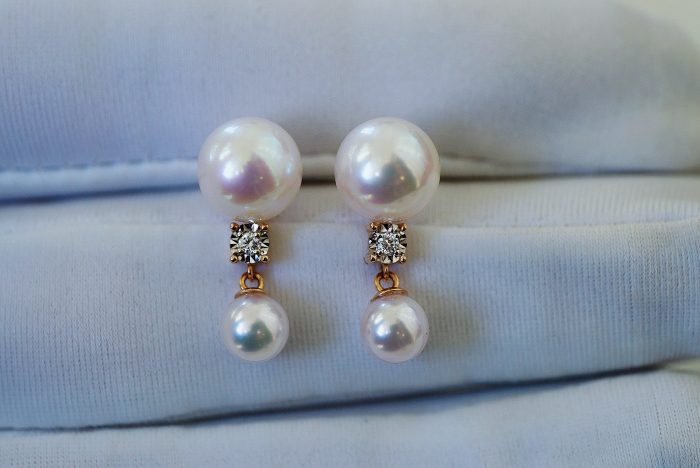 「幸運」K18 天然アコヤ真珠　健康・無垢・長寿・富・純潔・円満・完成　 ピアス　天然ダイヤモンド