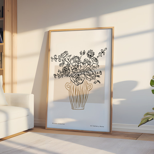 アートポスター ボタニカルアート 花瓶 花 ラインアート 北欧風