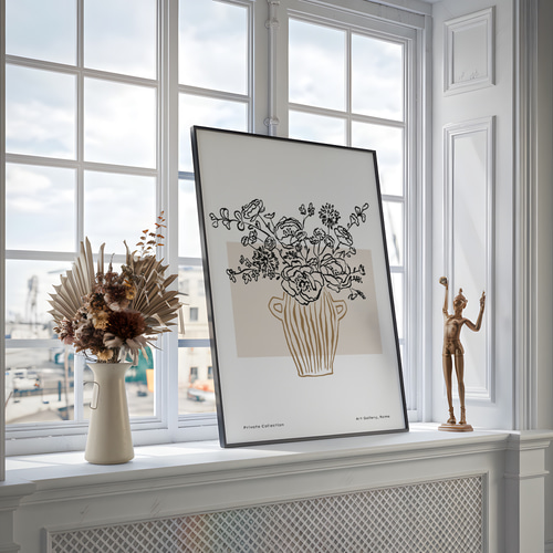 アートポスター ボタニカル 花瓶 花 線画 イラスト 北欧風 シンプル