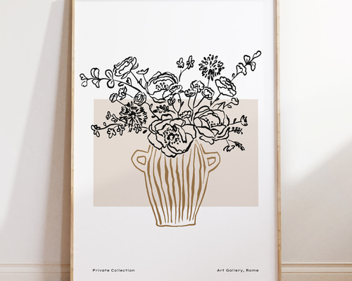 アートポスター ボタニカル 花瓶 花 線画 イラスト 北欧風 シンプル