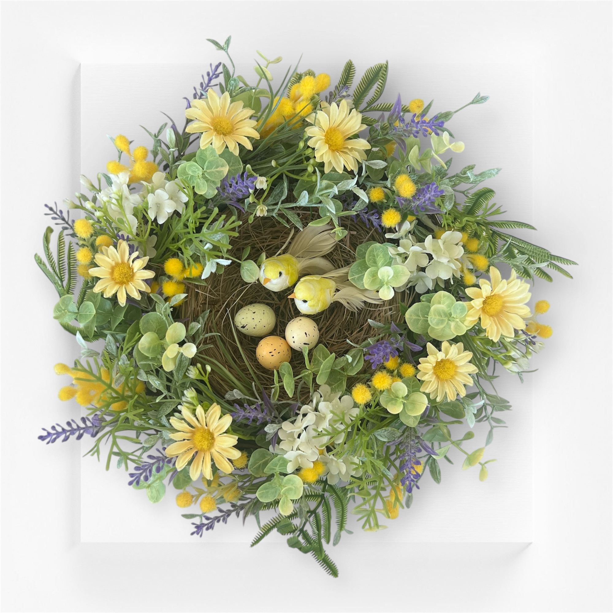 小鳥がそっと眠る 春色ナチュラルリースアレンジ 〜置いても、飾っても癒される〜