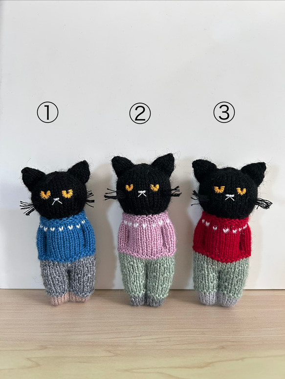 あみぐるみ 黒猫 手編み ハンドメイド ぬいぐるみ 編みぐるみ リボン黒猫の選べるハート♡ライトパープル♡あみぐるみ - くろねこ