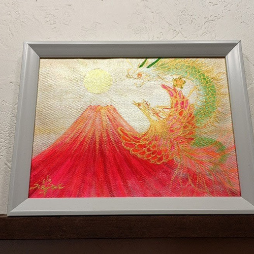 風水幸福画＊輝く空へ向かう龍と鳳凰華翔～赤富士～豊かさ 活力 恋愛