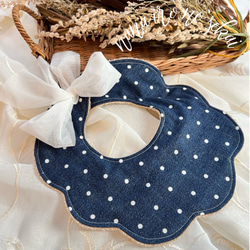 ネイビーデニム☆ストライプデニム☆リボンスタイ☆ハンドメイドベビー