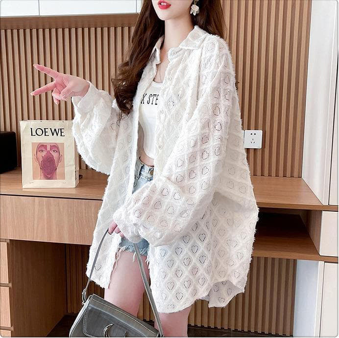 トップス　シアー　ハート柄　大きいサイズ レディース 春夏 秋 新品 長袖 5,023円