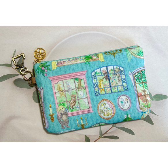 ハンドメイド ユキエモン ムービースタジオ サックス 横長 ミニポーチ