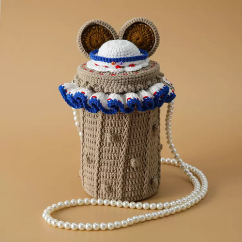 手作り 毛糸 刺繍 かぎ針編み 手提げバッグ ハンドバッグ ショルダー