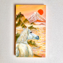 原画】丙午の絵 インテリアパネル 壁掛け アート 風水画 赤富士 絵画