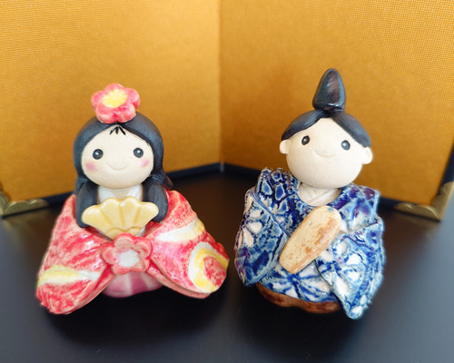 陶雛 ひな人形 陶雛 澤りか作 (女雛 黄、男雛 黒) お雛様 コンパクト 水洗い