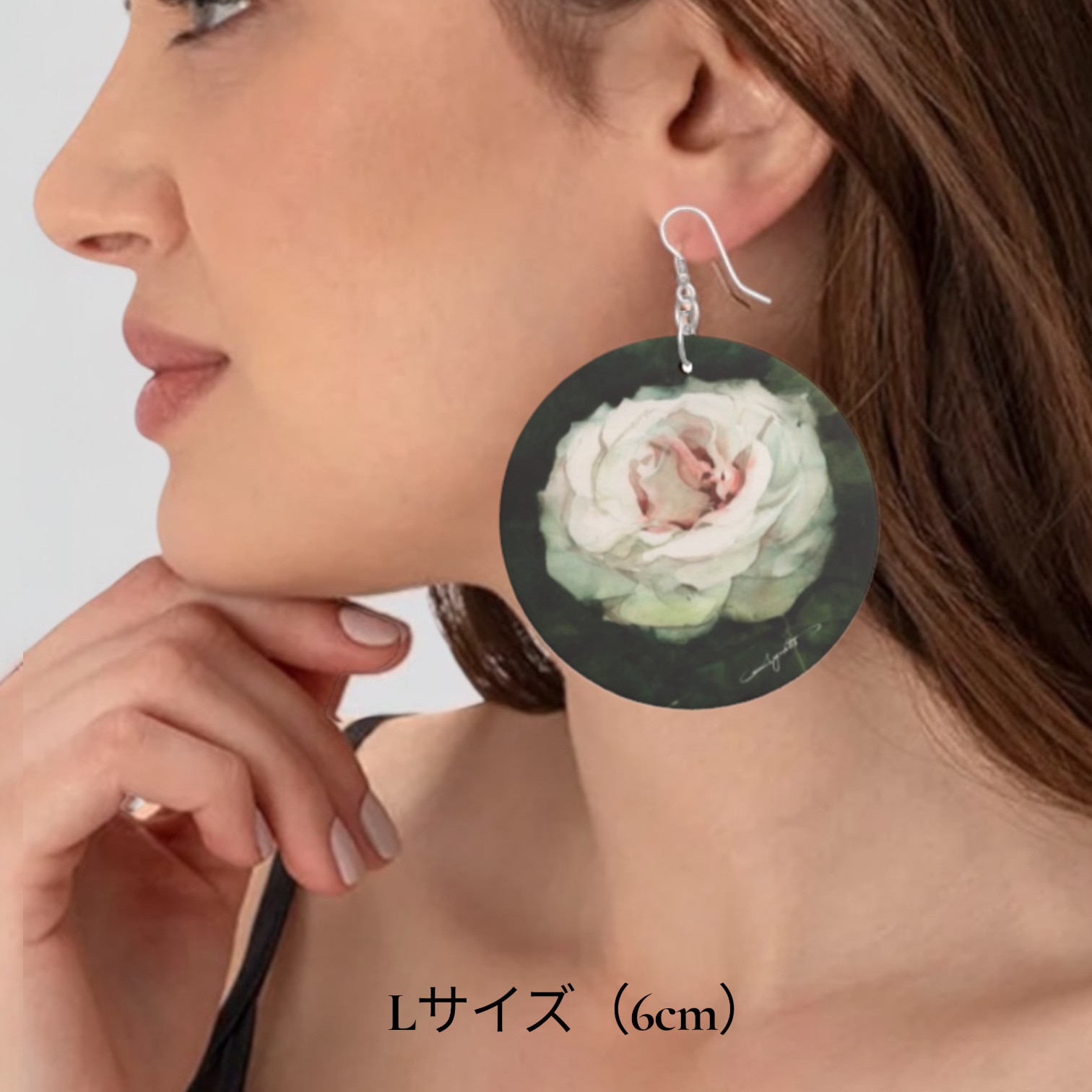 母の日　薔薇のウッドイヤリング