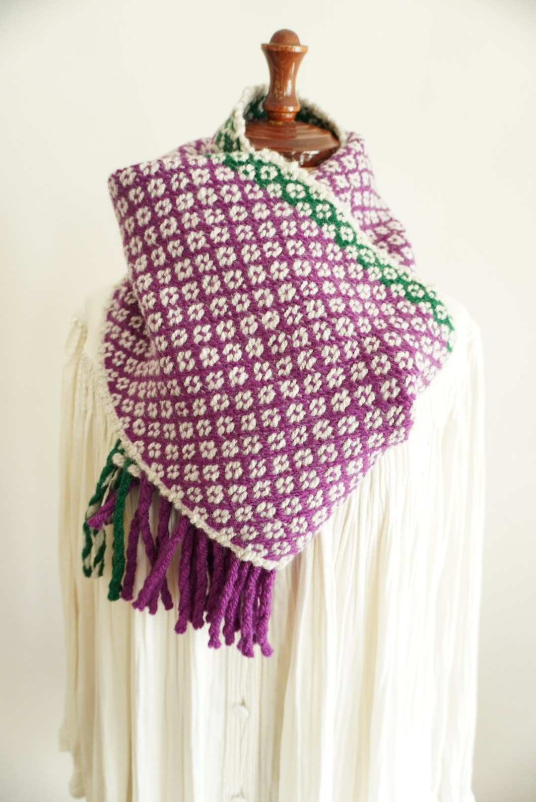 ホームスパンRose pathマフラー　紫×緑